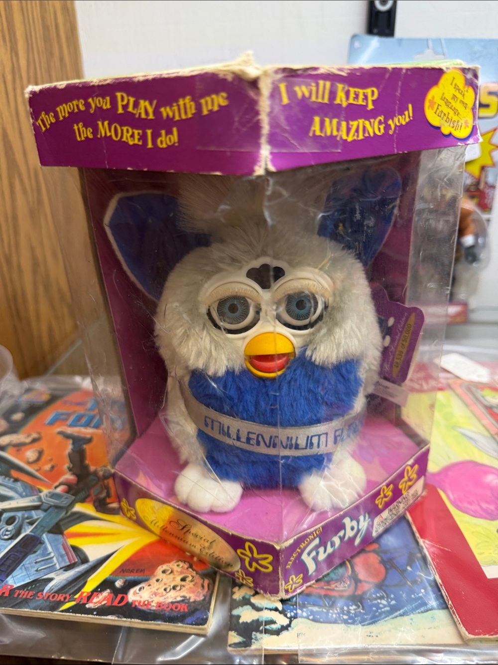 NIB Blue & White Plush Interactive Furby-Style Electronic Toy